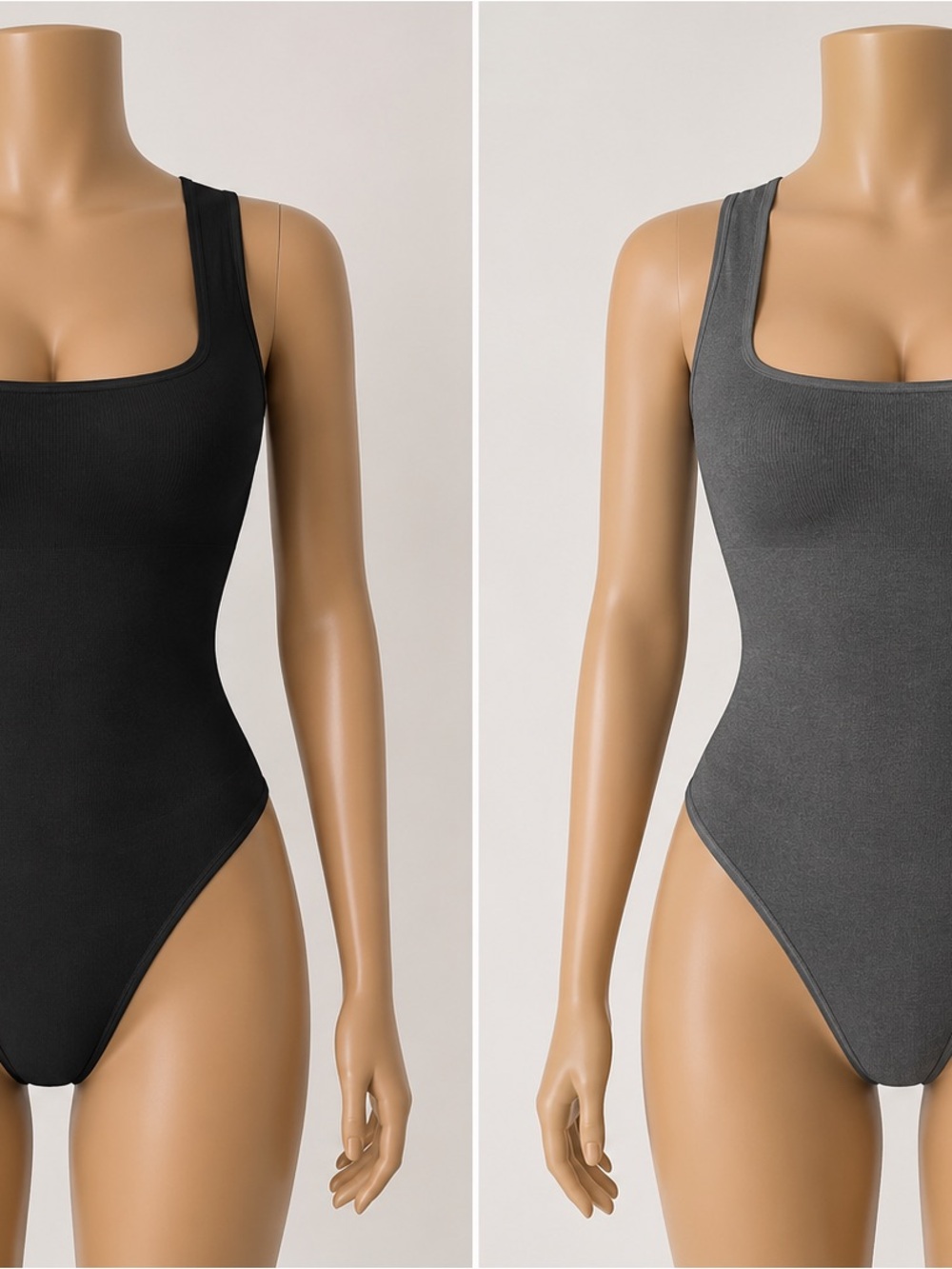 Ribbed Square-Neck Bodysuit - Black & Gray